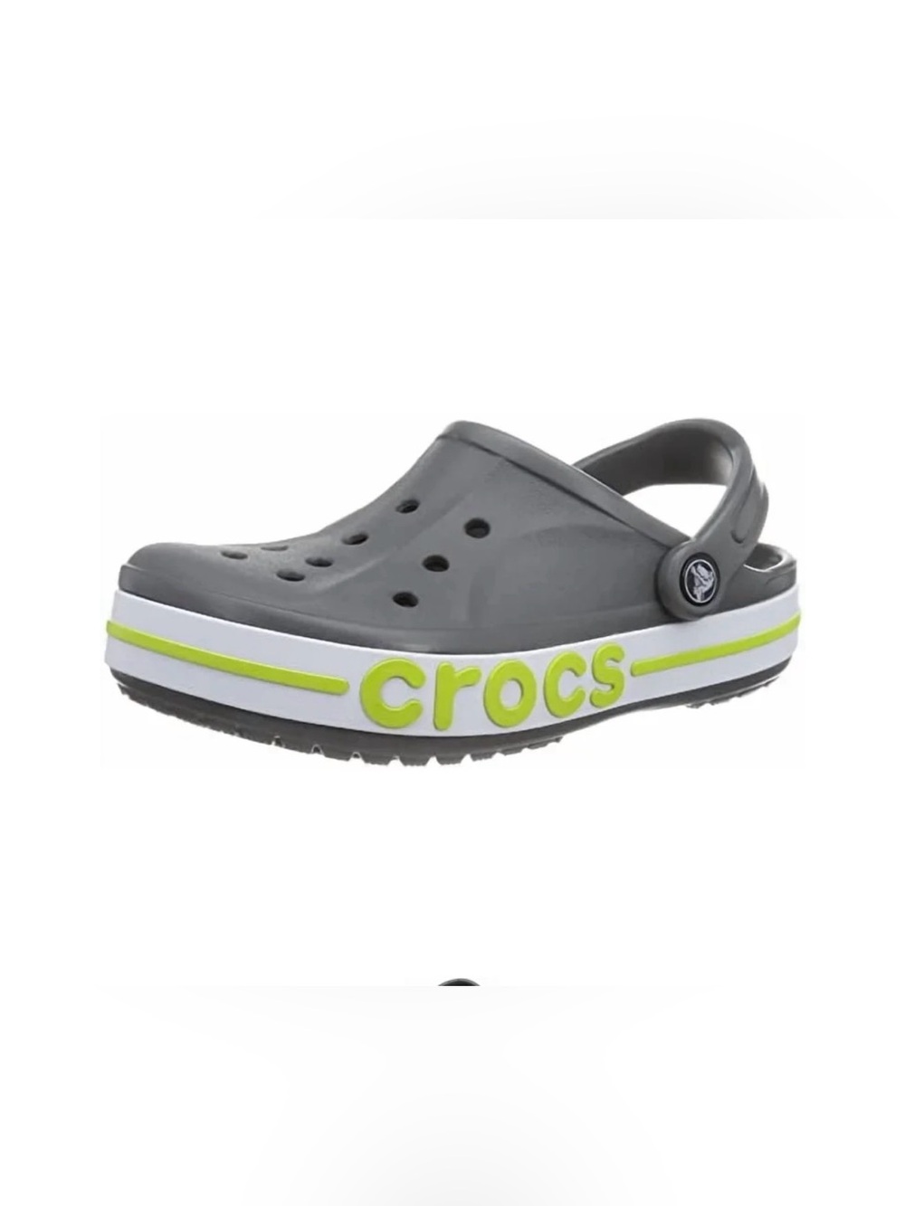 CROCS Kids Gray Clog with Lime Logo Stripe